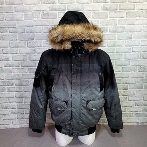 NOIZE Mens XL Danshore Grey Faux Fur Hooded Insulated Bomber‎ Jacket Winter